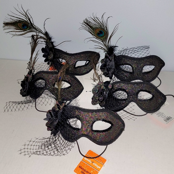 Spooky Village Accessories - 5PC Masquerade Masks for Halloween, Carnivale, Mardi Gras